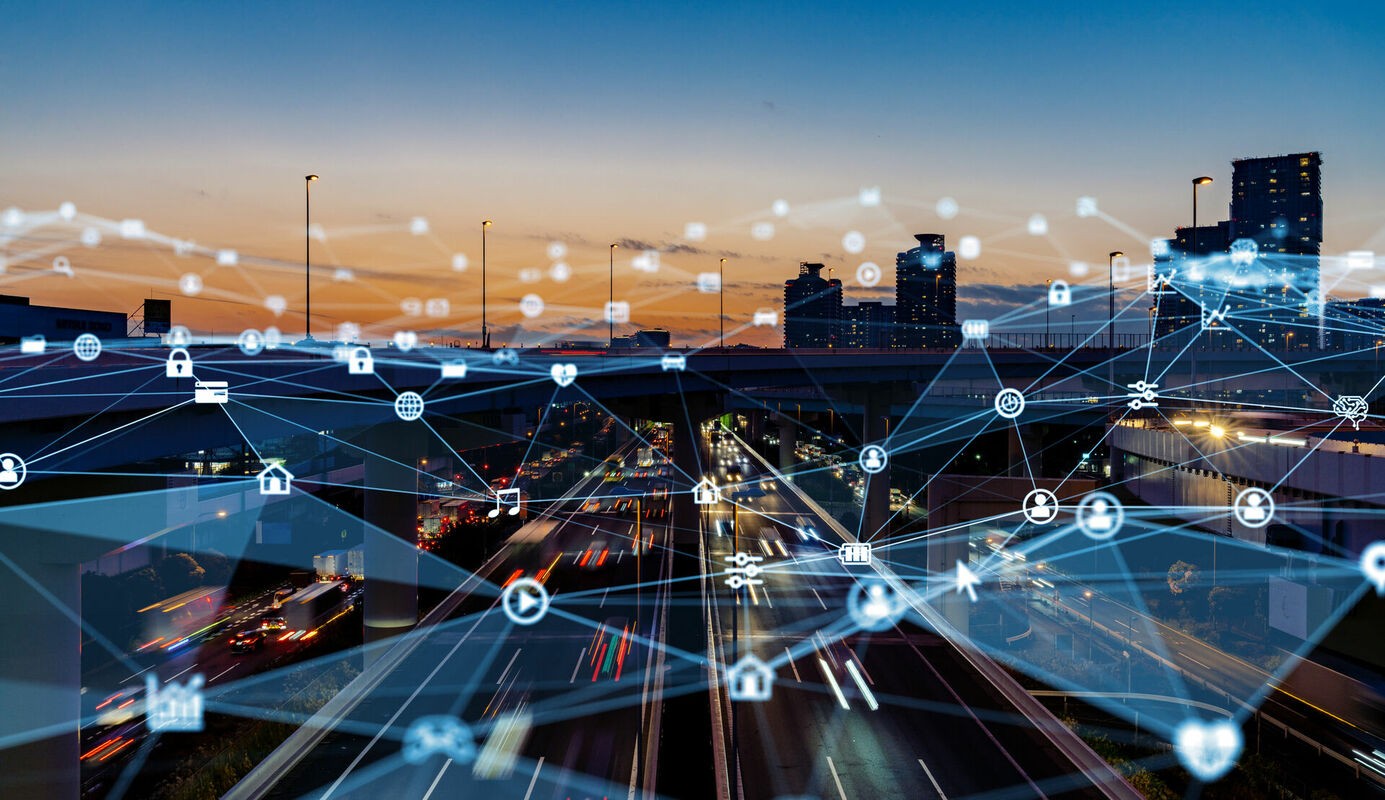 Smart city and communication network concept. 5G. LPWA (Low Power Wide Area). Wireless communication
